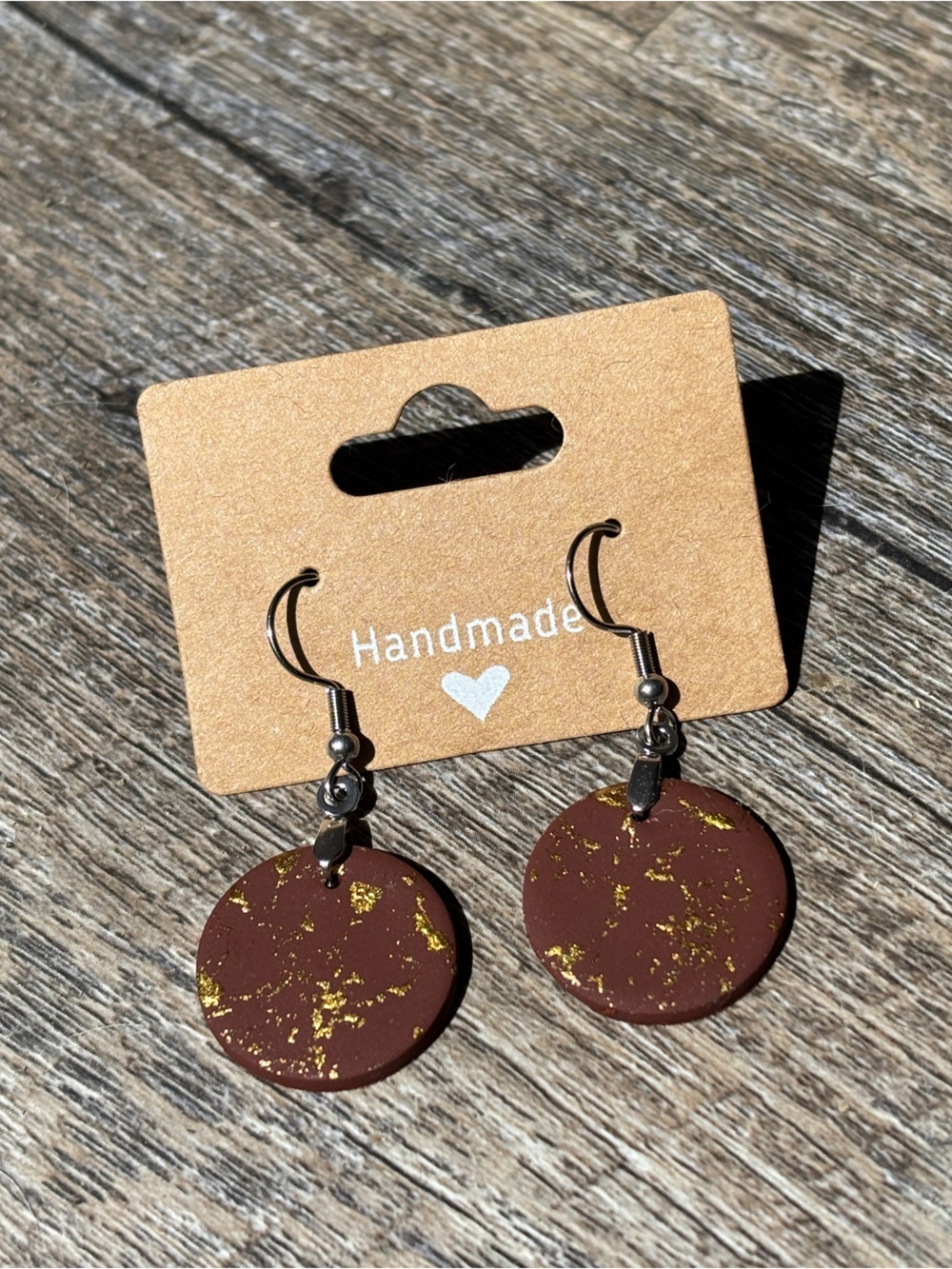 Handmade Brown and Gold Dangle Earrings